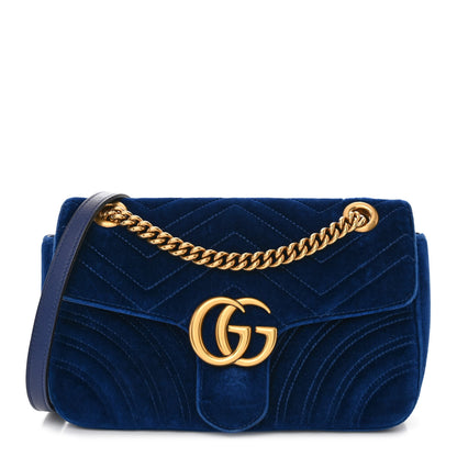 Gucci Velvet Matelasse Small GG Marmont Shoulder Bag Cobalt Blue 1 of 11