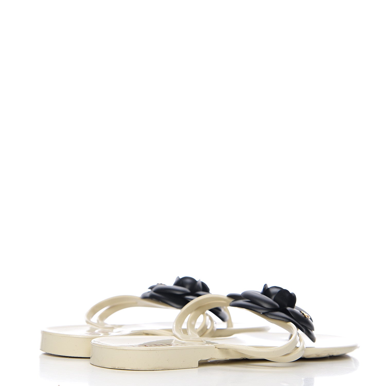 Chanel Jelly Camellia Thong Sandals 37 Ivory Black 4 of 9