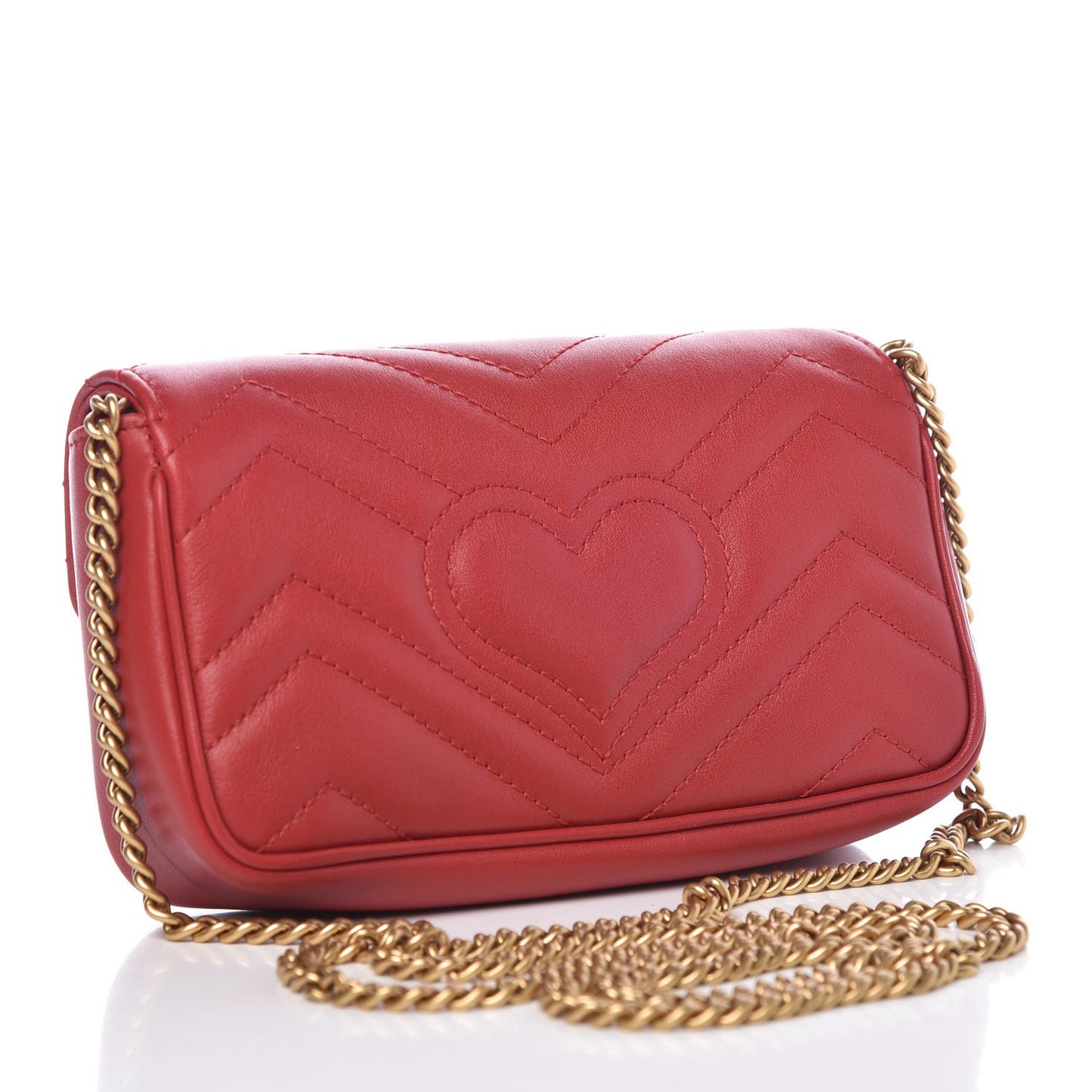 Calfskin Matelasse Super Mini GG Marmont Shoulder Bag Hibiscus Red