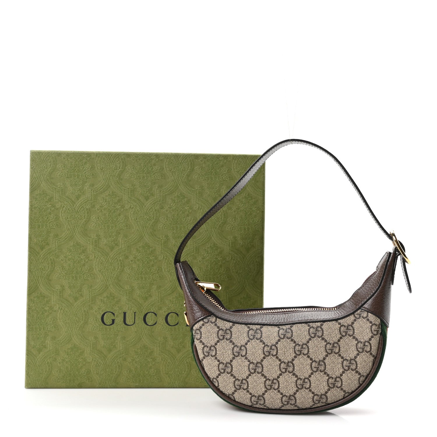 Gucci GG Supreme Monogram Textured Calfskin Web Mini Ophidia Half Moon Hobo Beige Ebony New Acero Beige Ebony New Acero 12 of 12