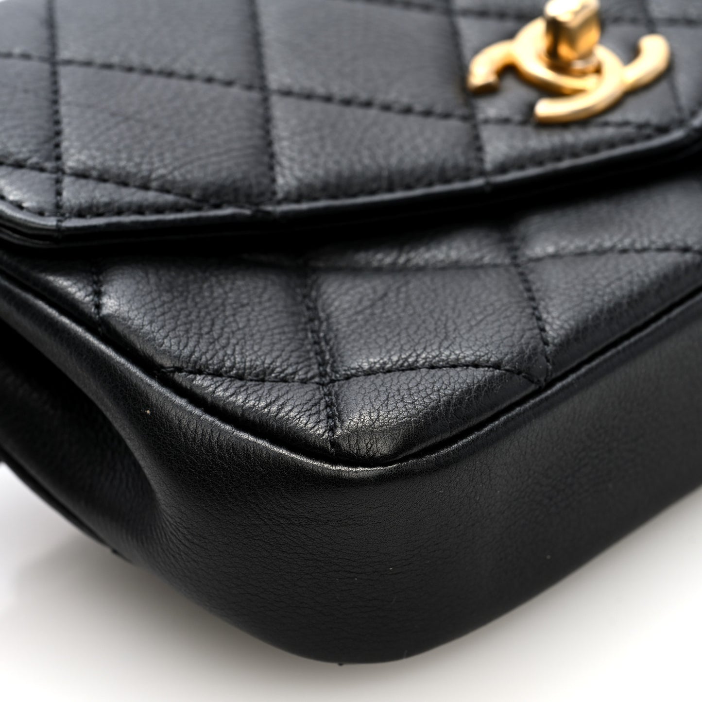 Calfskin Quilted Flap Waist Bag Black