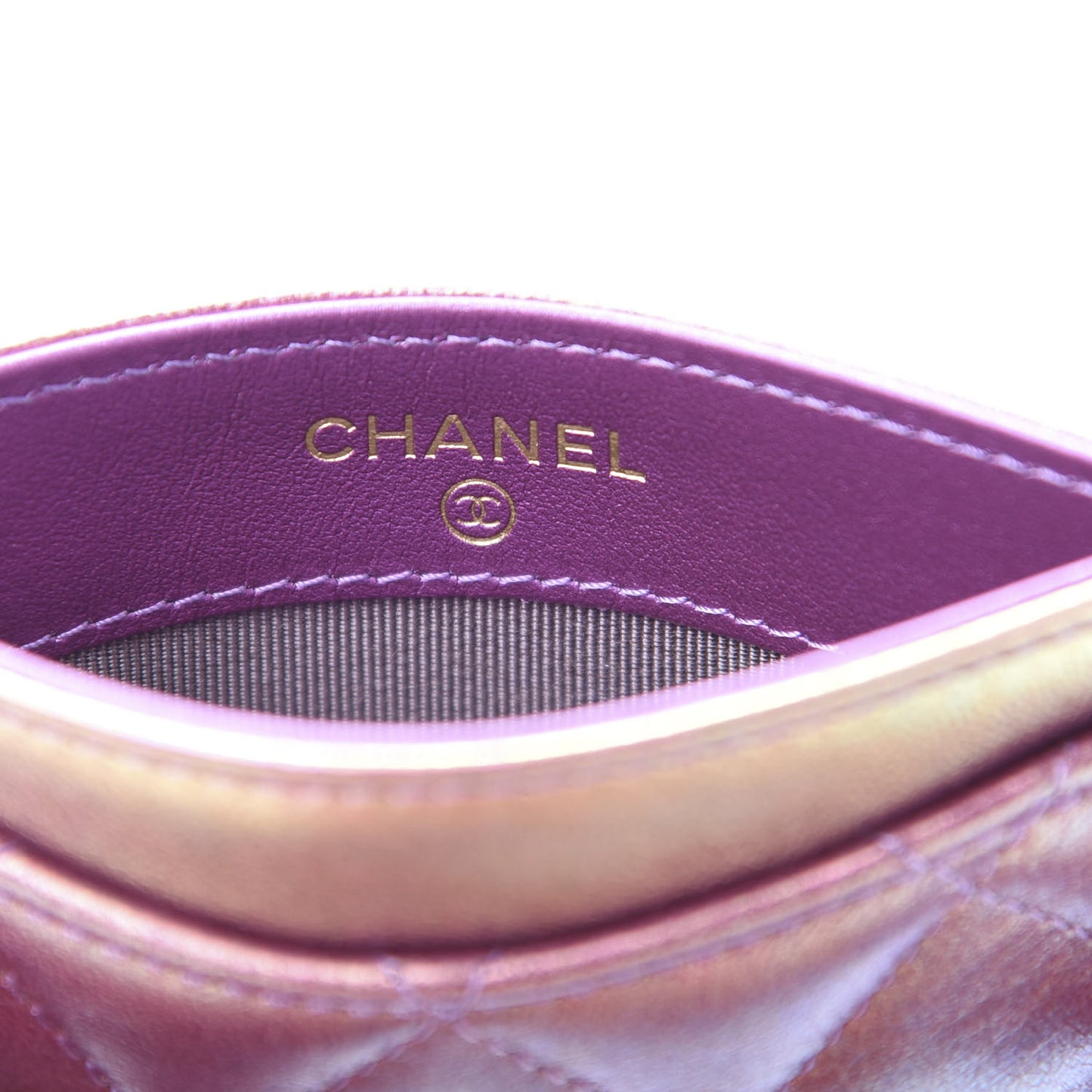 Metallic Lambskin Quilted Card Holder Purple