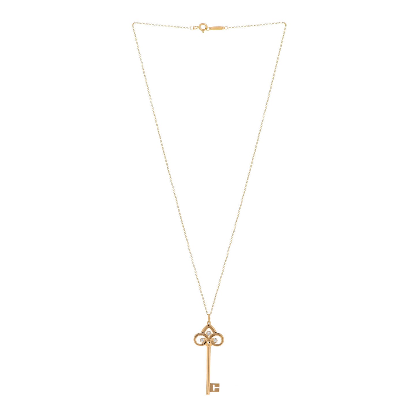 18K Yellow Gold Diamond Fleur De Lis Key Pendant Necklace