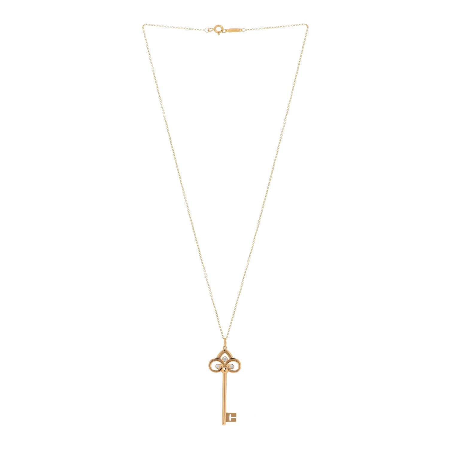 Tiffany 18K Yellow Gold Diamond Fleur De Lis Key Pendant Necklace 3 of 7