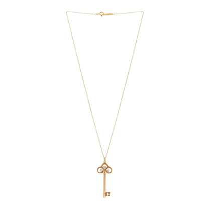 Tiffany 18K Yellow Gold Diamond Fleur De Lis Key Pendant Necklace 3 of 7