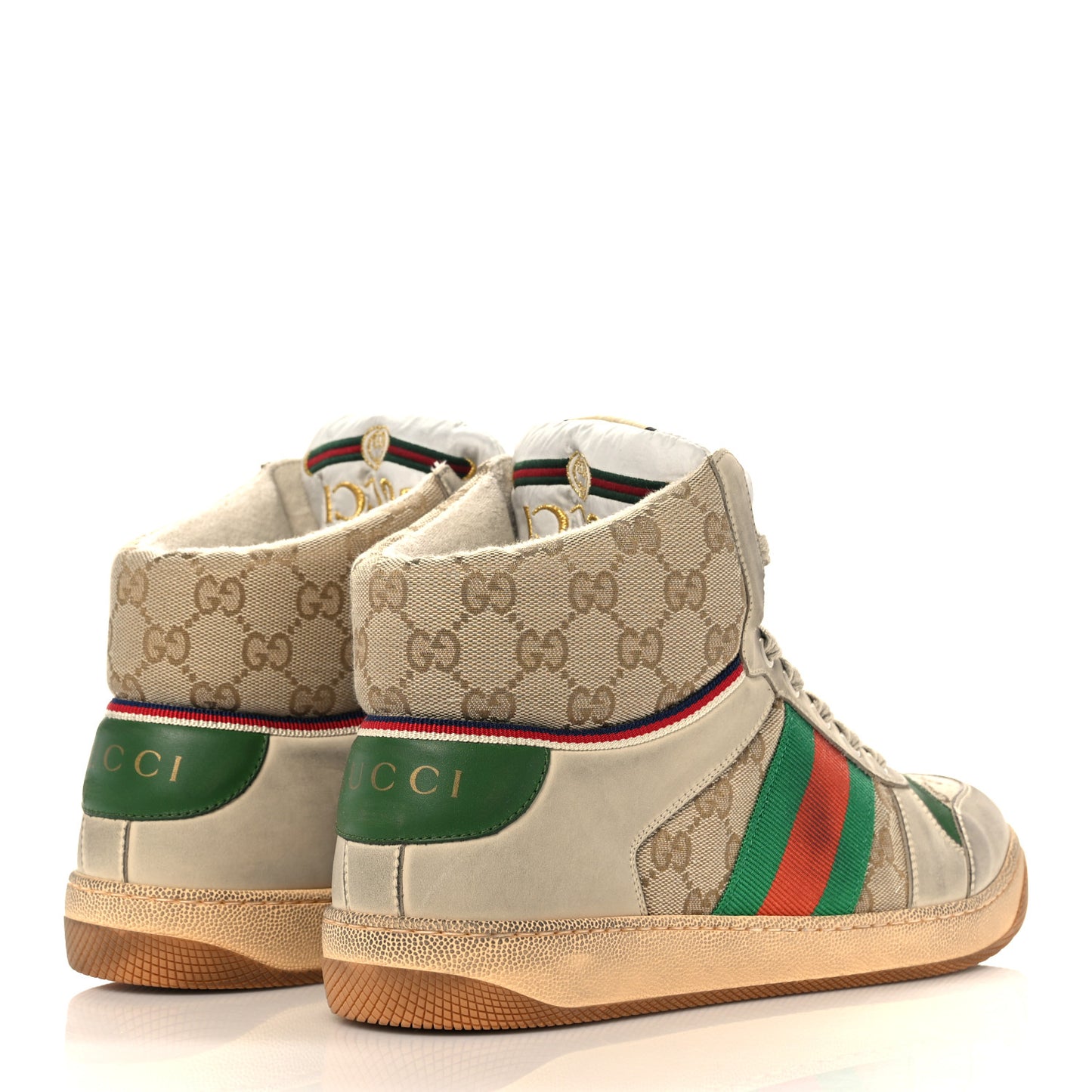 GG Monogram Nubuck Web Mens Screener High Top Sneakers 8 New Sand Dusty Milk Vintage Green