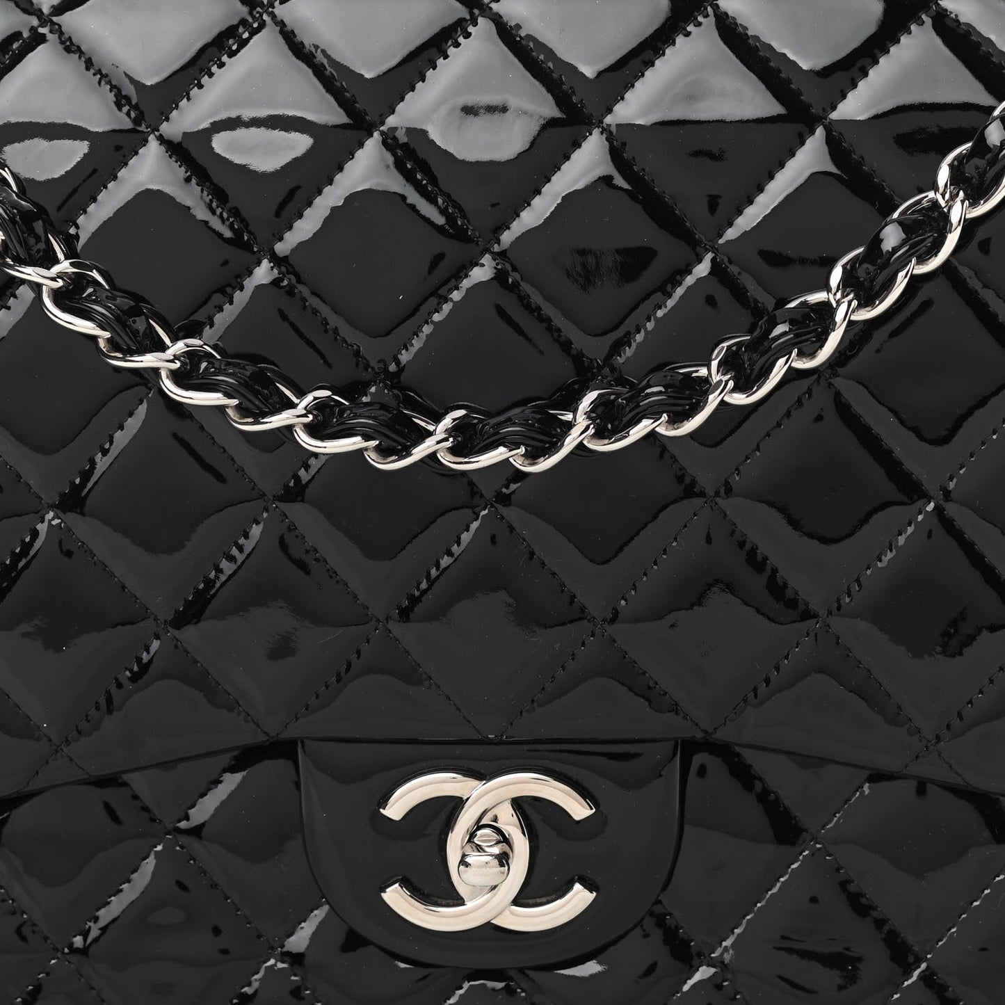 Patent Quilted Maxi Double Flap Black