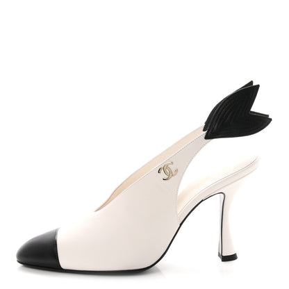 Chanel Lambskin Slingback Pumps 40 White Black 1 of 9