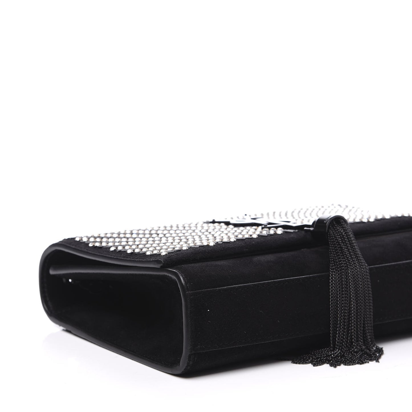 Suede Crystal Small Classic Monogram Kate Satchel Black