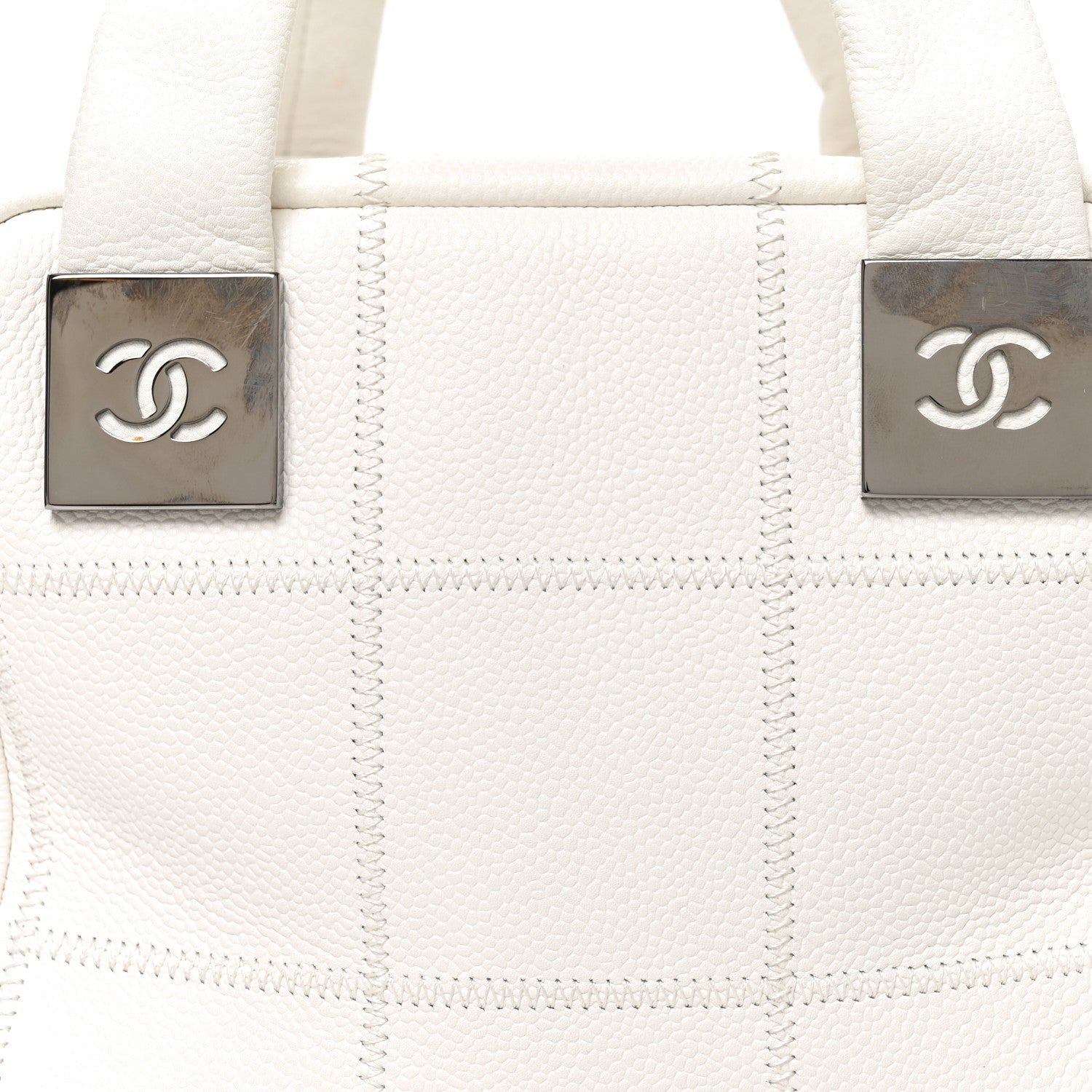 Chanel Caviar Square Stitched Bowler White 7 of 10