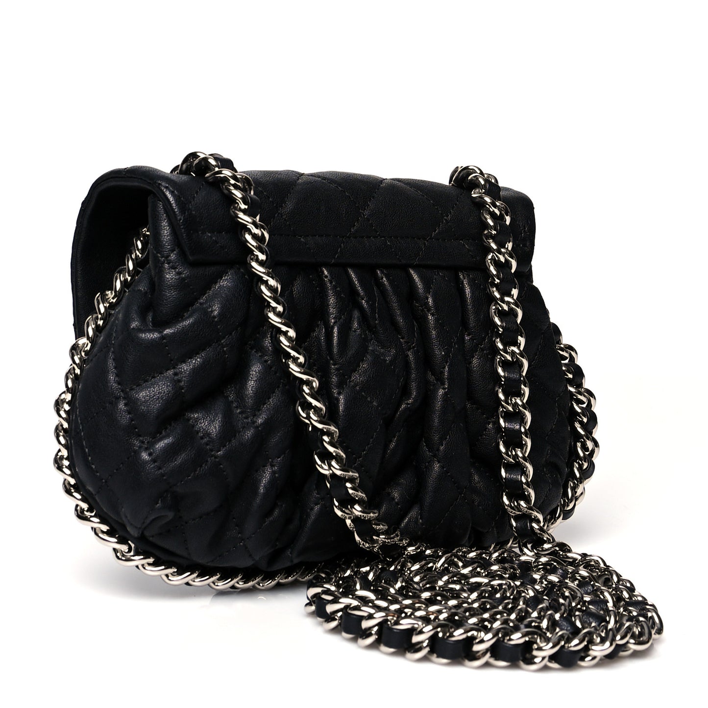 Washed Lambskin Quilted Mini Chain Around Flap Black