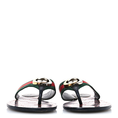 Gucci Nylon Calfskin Web GG Monogram Womens Thong Sandals 39 Green Red Cocoa 3 of 8