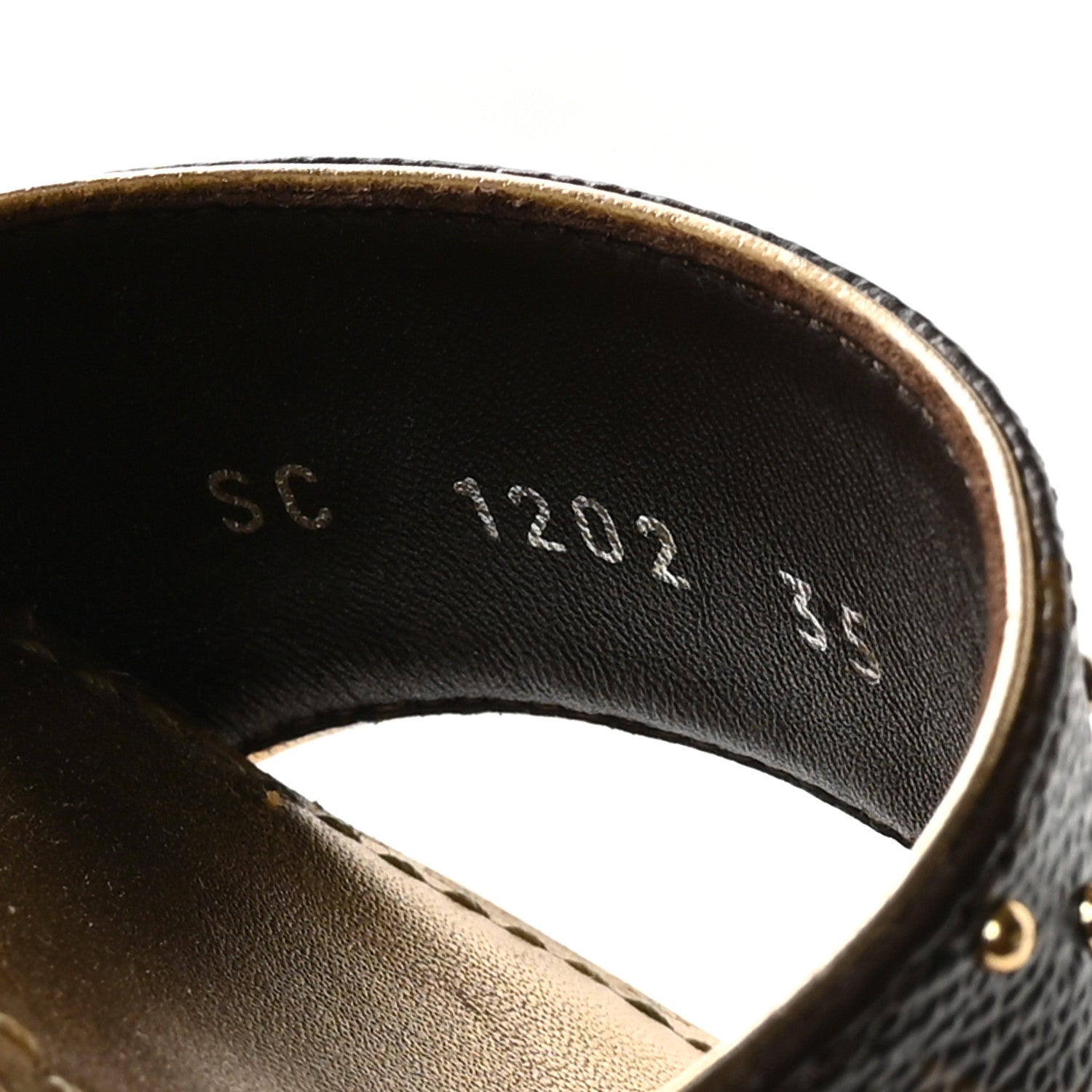Louis Vuitton Metallic Monogram Calfskin Studded Wedge Sandals 35 Gold 8 of 9