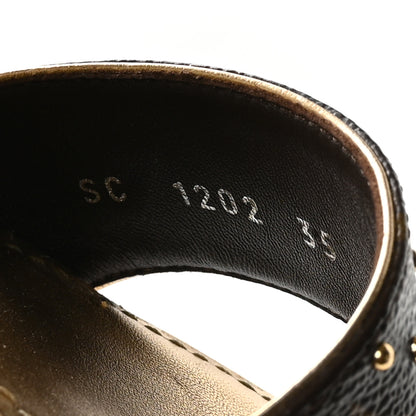 Louis Vuitton Metallic Monogram Calfskin Studded Wedge Sandals 35 Gold 8 of 9