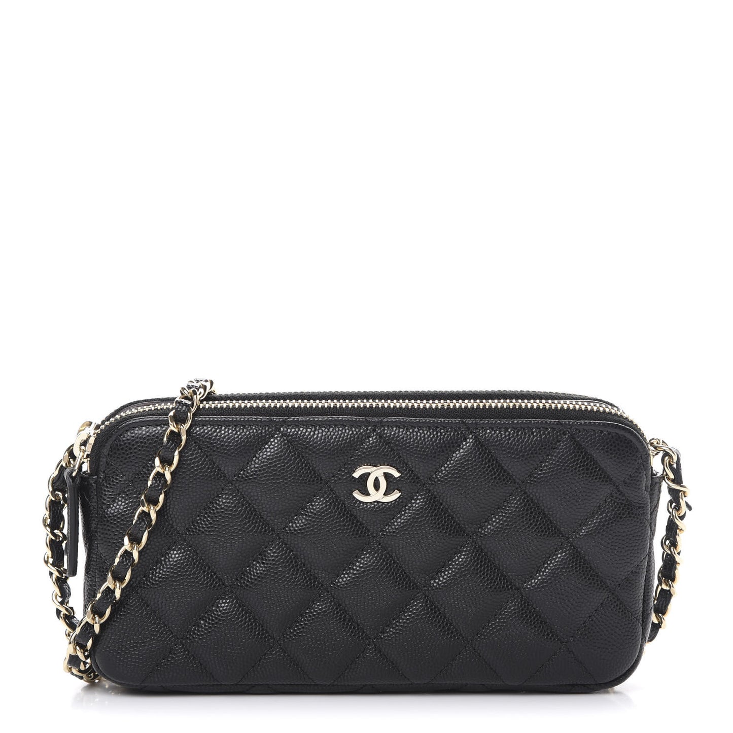 Caviar Quilted Small Clutch With Chain Black