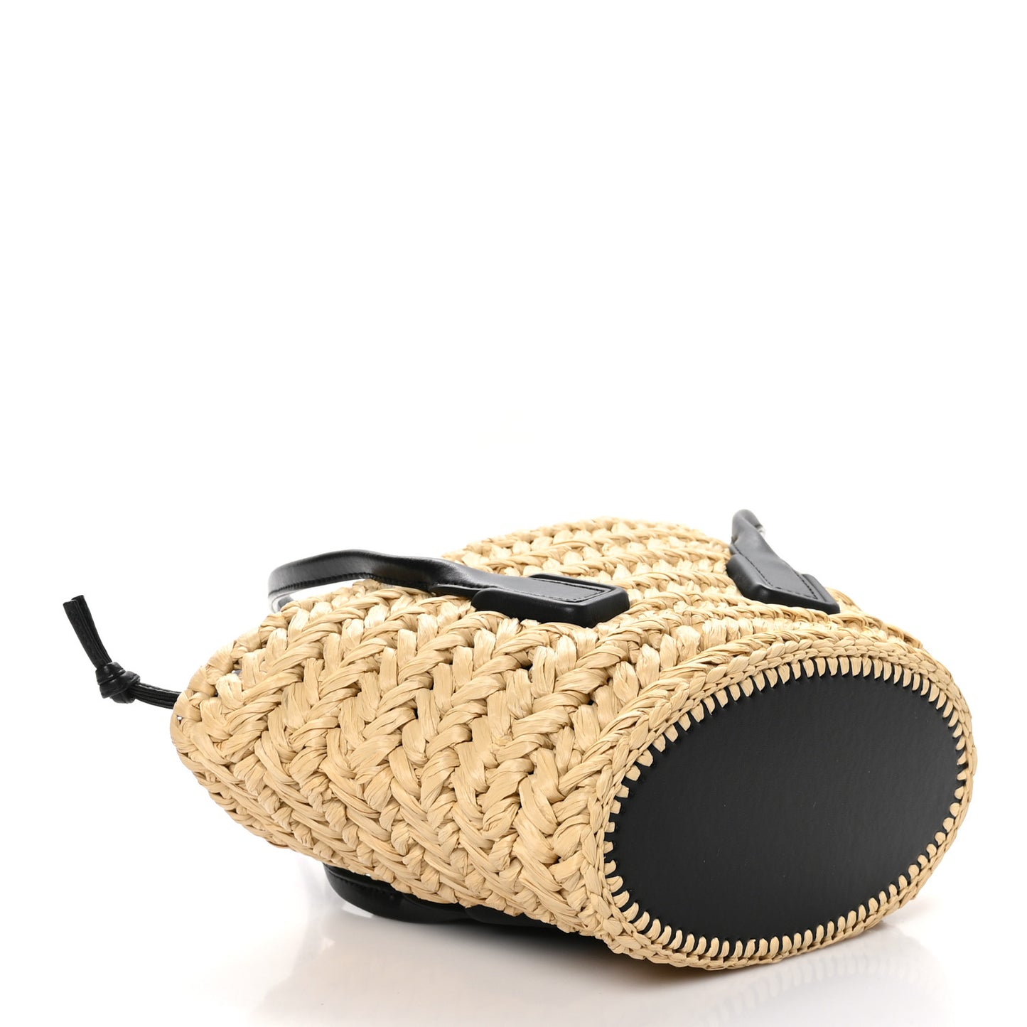 Raffia Calfskin Small Arco Basket Black