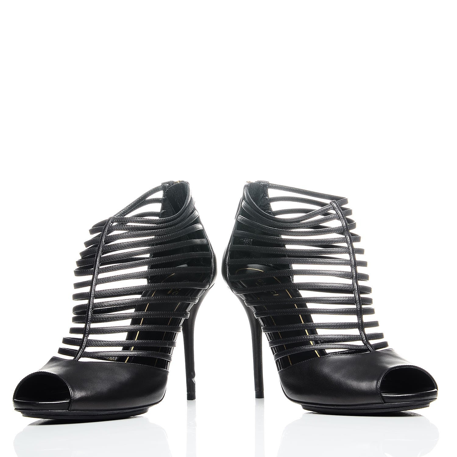 Gucci Saddle Soft Lux Peep Toe Caged Sandals 39 Black 7 of 11