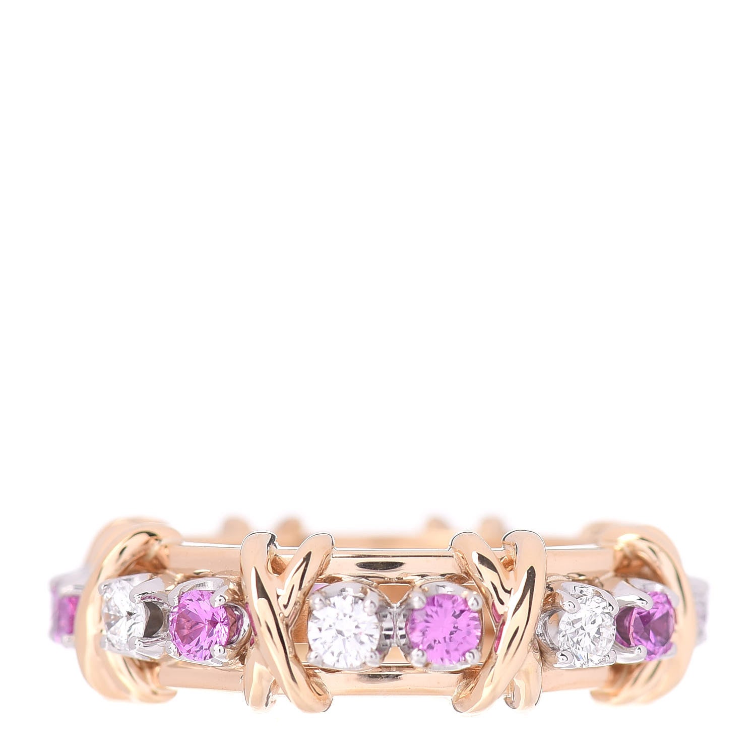 Tiffany 18K Yellow Gold Platinum Diamond Pink Sapphire Schlumberger Sixteen Stone Ring 56 7.5 1 of 5