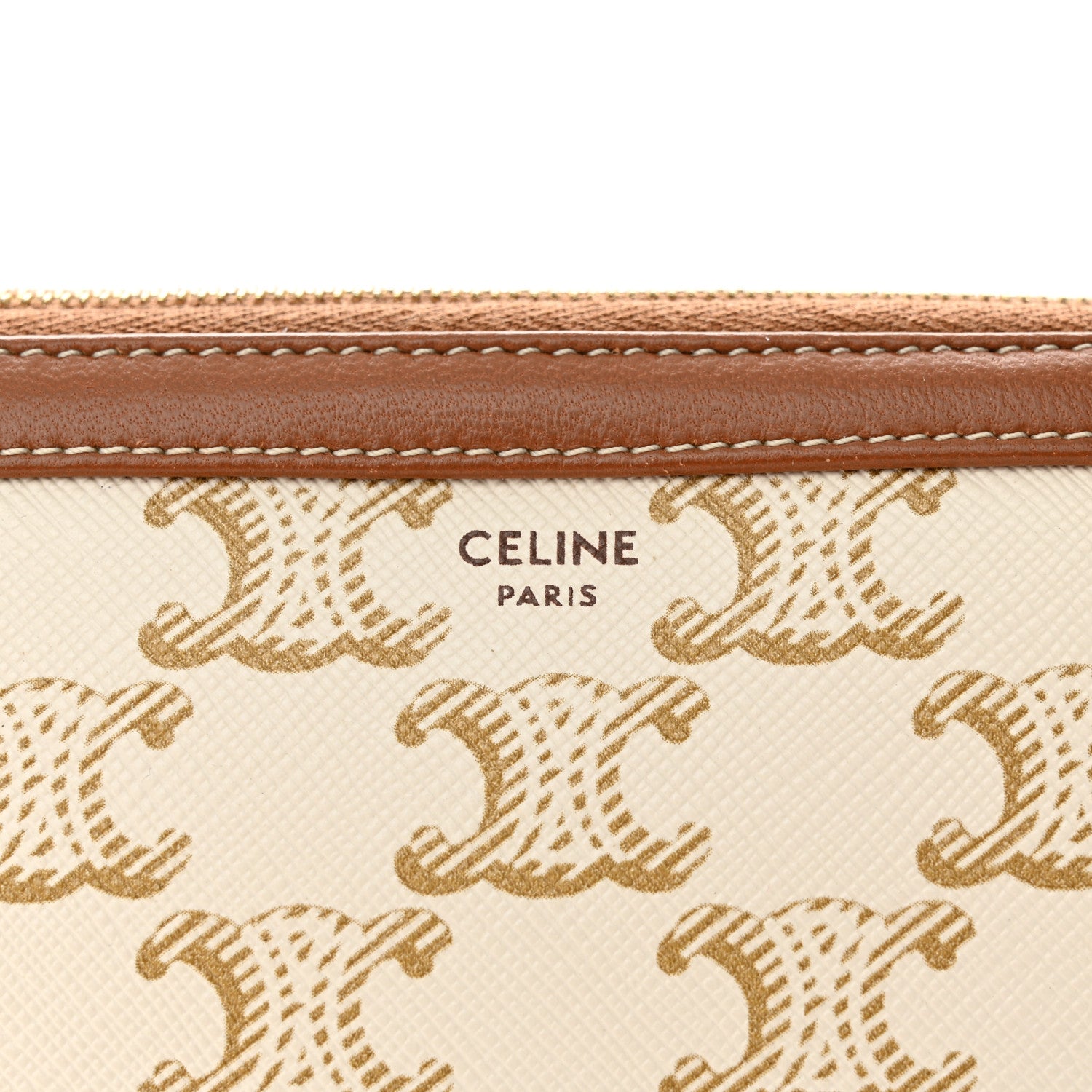 Celine Lambskin Triomphe Canvas Clutch With Chain White Tan 6 of 10