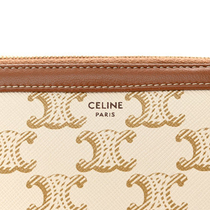 Celine Lambskin Triomphe Canvas Clutch With Chain White Tan 6 of 10