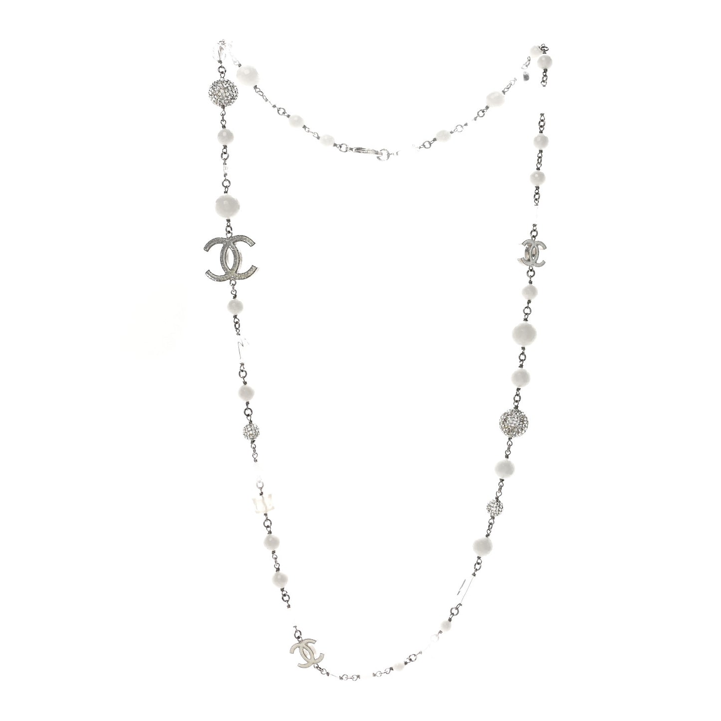 Enamel Crystal CC Long Necklace White