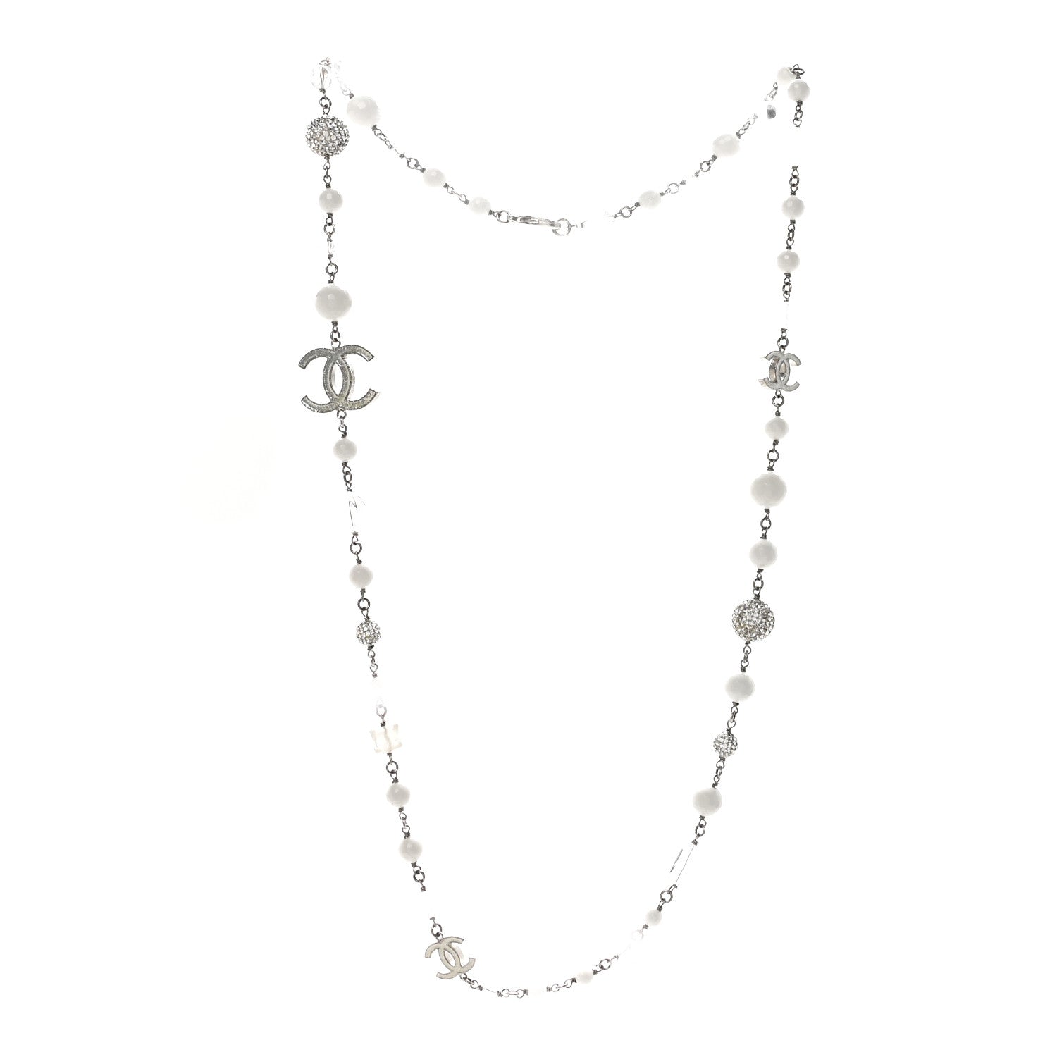 Chanel Enamel Crystal CC Long Necklace White 3 of 6