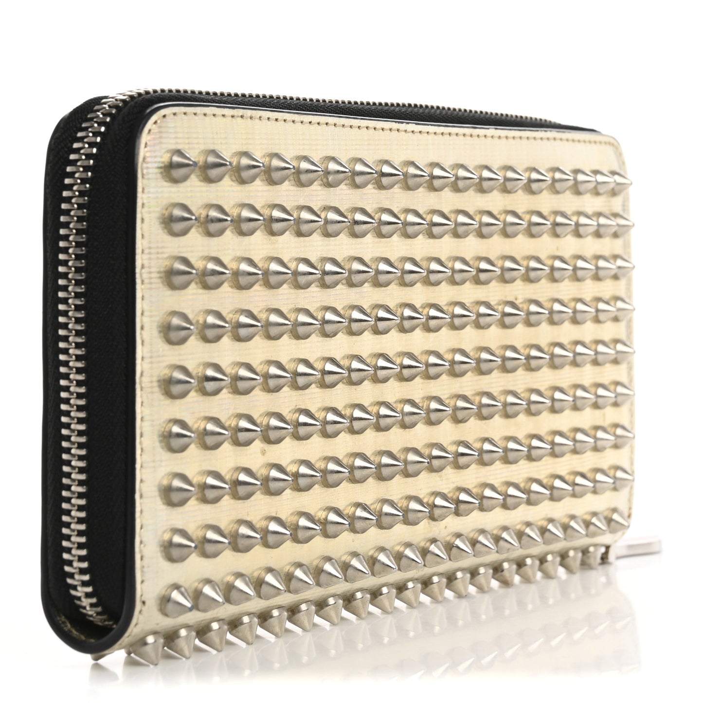 Metallic Specchio Panettone Spiked Zip Around Wallet Silver
