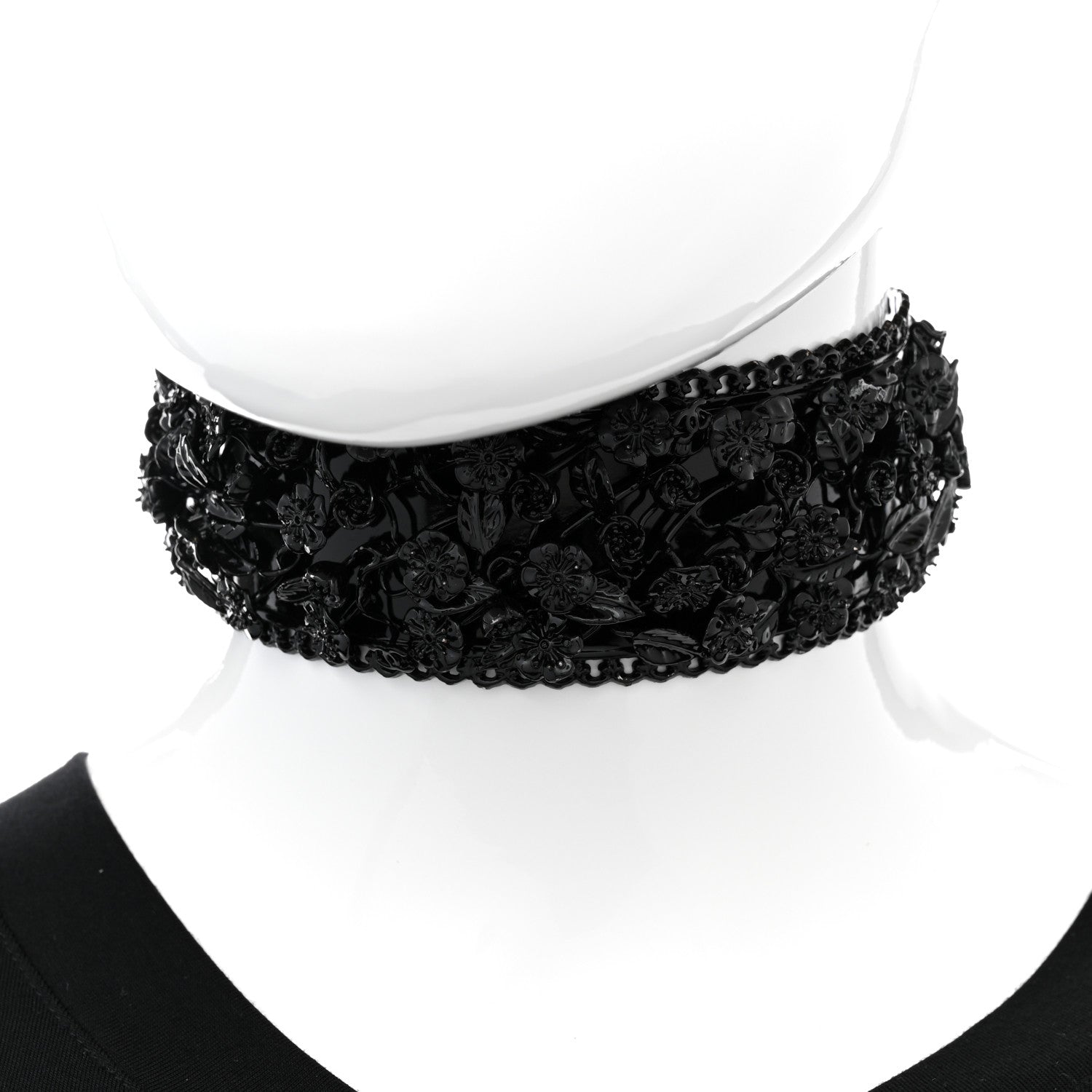 Chanel Enamel Flower Chain Choker Necklace Ruthenium Black 2 of 8
