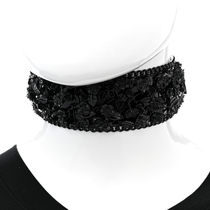 Chanel Enamel Flower Chain Choker Necklace Ruthenium Black 2 of 8