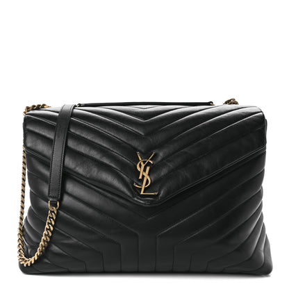 Saint Laurent Calfskin Y Quilted Monogram Large Loulou Chain Satchel Black 1 of 11