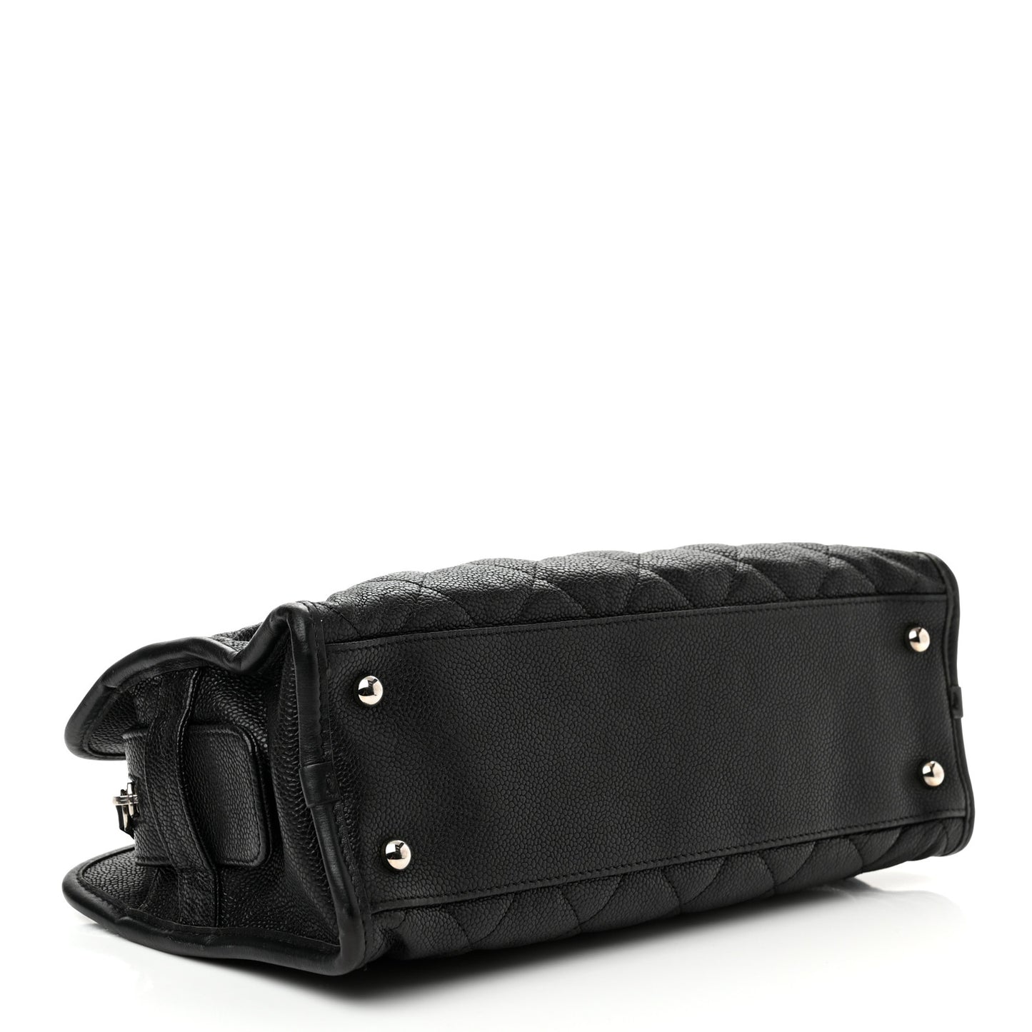 Caviar Quilted Small French Riviera Tote Black