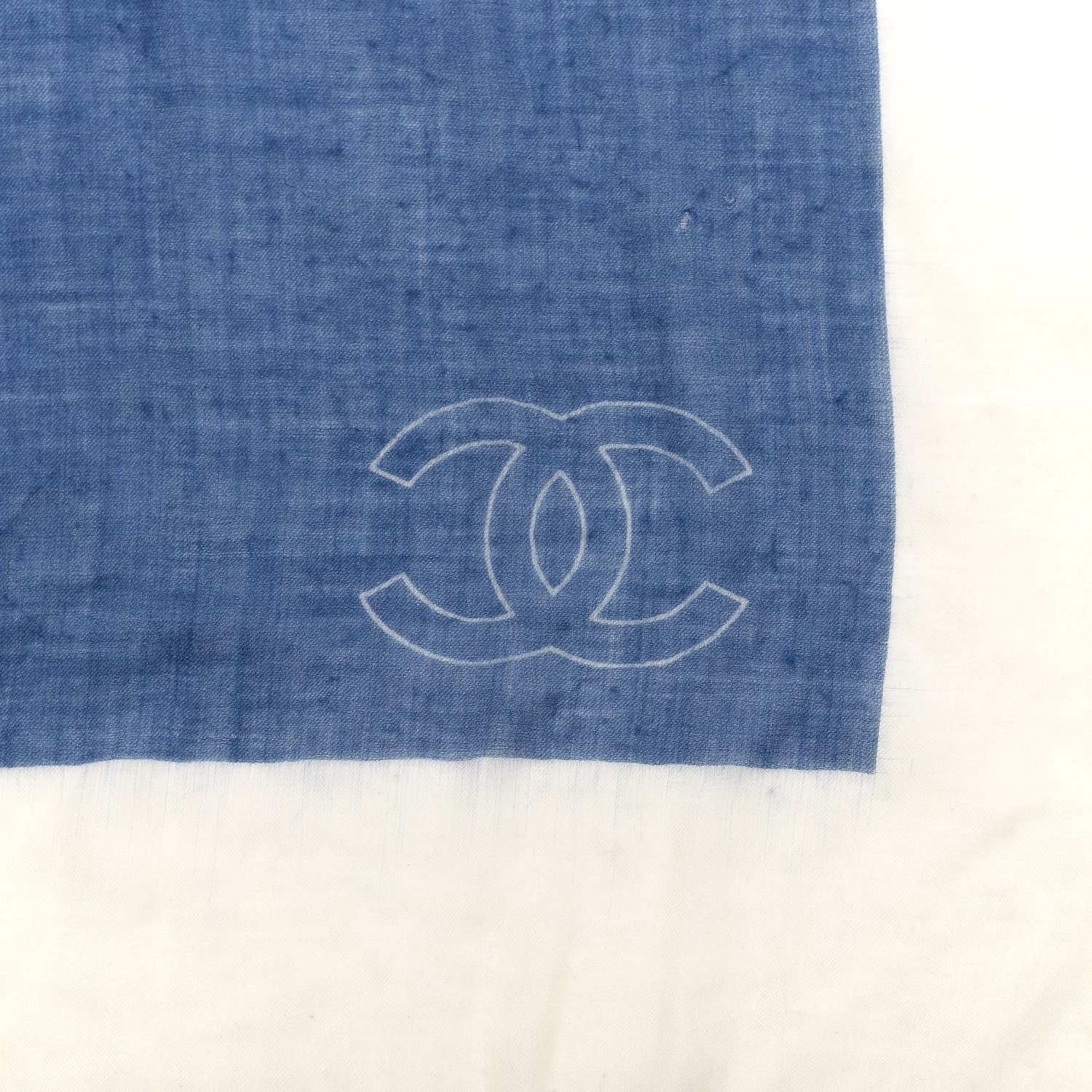 Chanel Cashmere Silk CC Fringe Scarf Blue White 3 of 3