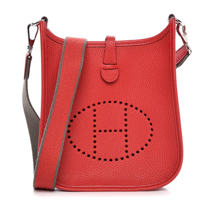 Hermes Taurillon Clemence Amazone Evelyne TPM Rouge Casaque Etain 1 of 7