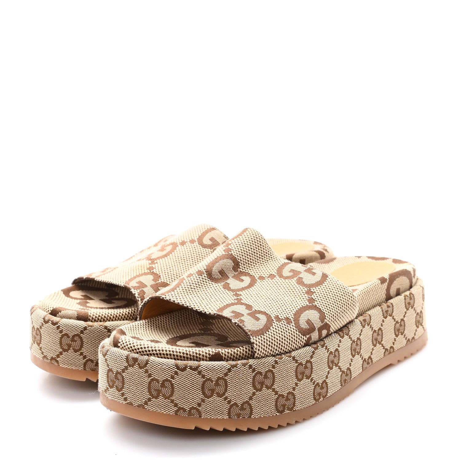Gucci Monogram Maxi GG Angelina Platform 55mm Slide Sandals 39 Camel Ebony 4 of 9