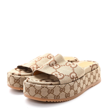 Gucci Monogram Maxi GG Angelina Platform 55mm Slide Sandals 39 Camel Ebony 4 of 9