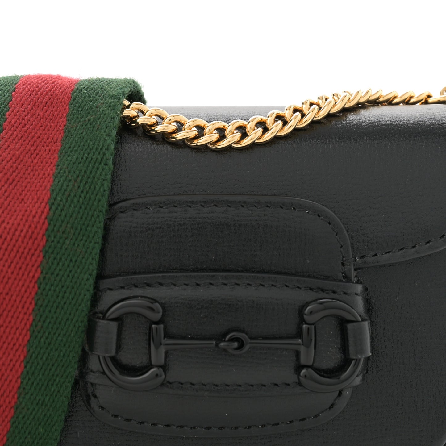 Azalea Calfskin Web Monochrome Horsebit 1955 Wallet On Strap  Black