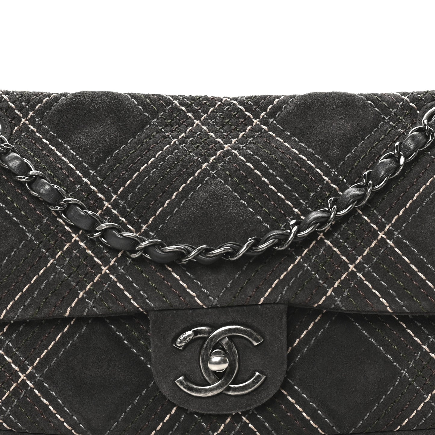 Suede Stitched Medium Saltire Single Flap Grey