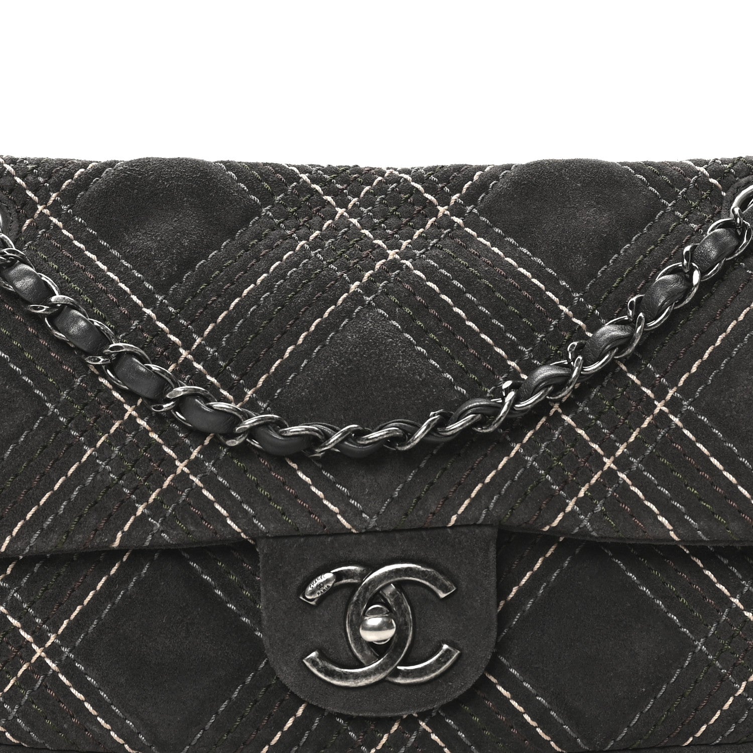 Chanel Suede Stitched Medium Saltire Single Flap Grey 8 of 10
