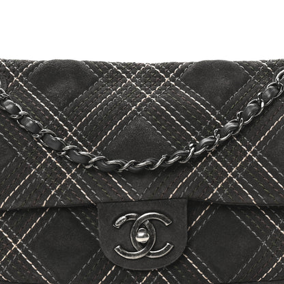 Chanel Suede Stitched Medium Saltire Single Flap Grey 8 of 10
