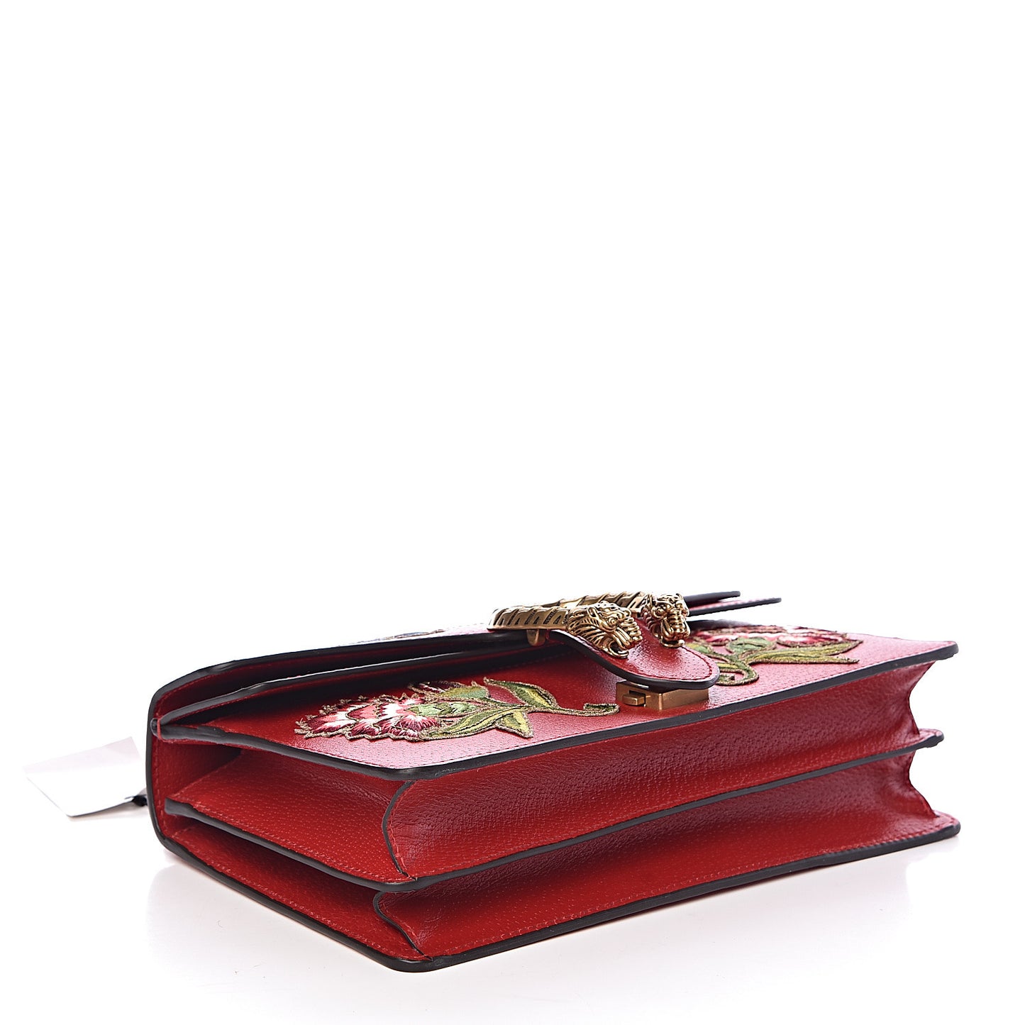 Calfskin Web Floral Embroidered Small Dionysus Shoulder Bag Hibiscus Red