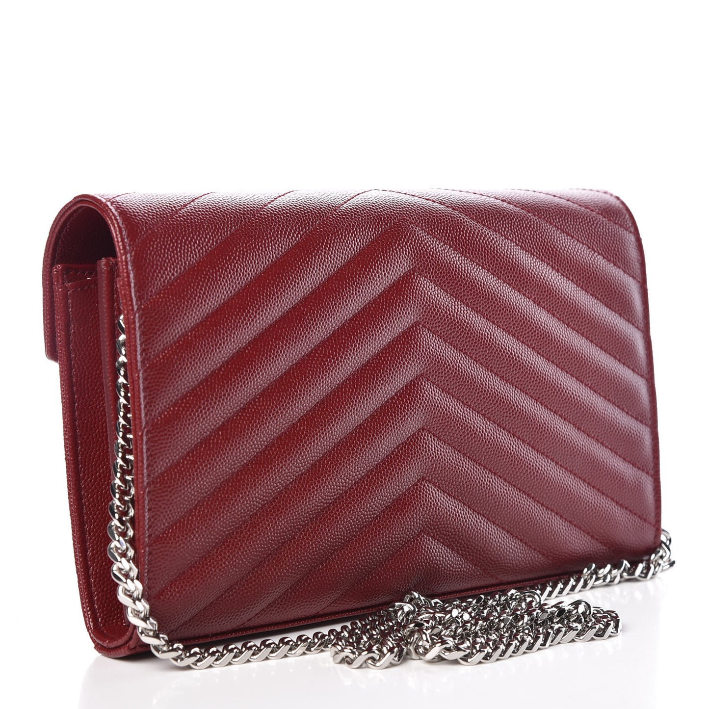 Grain De Poudre Matelasse Chevron Monogram Chain Wallet Palissandre
