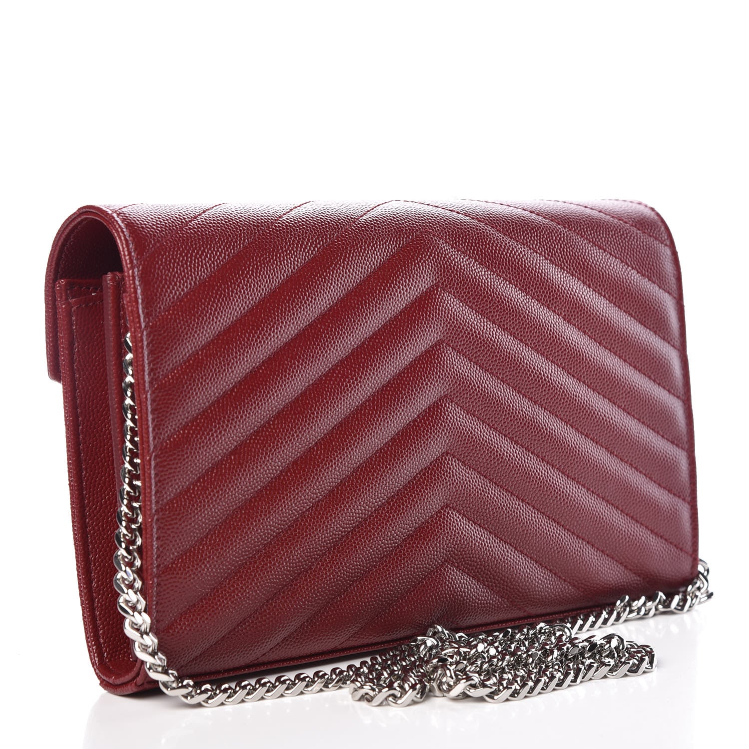 Saint Laurent Grain De Poudre Matelasse Chevron Monogram Chain Wallet Palissandre 3 of 12