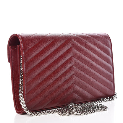 Saint Laurent Grain De Poudre Matelasse Chevron Monogram Chain Wallet Palissandre 3 of 12