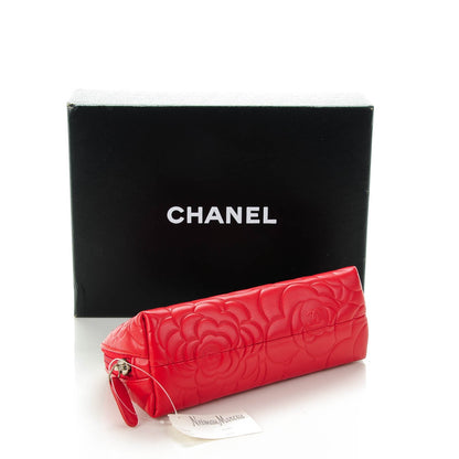 Chanel Lambskin Camellia Embossed Cosmetic Case Red 4 of 7