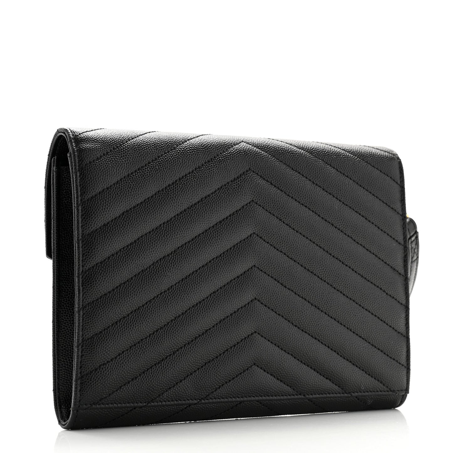 Grain De Poudre Matelasse Chevron Monogram Envelope Clutch Black