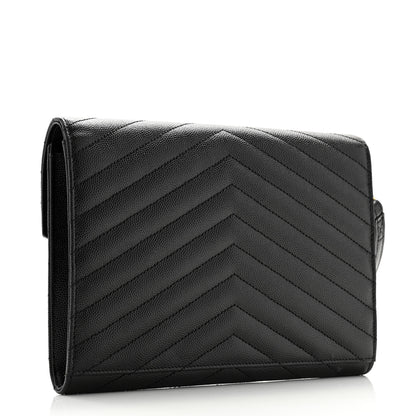 Saint Laurent Grain De Poudre Matelasse Chevron Monogram Envelope Clutch Black 3 of 8