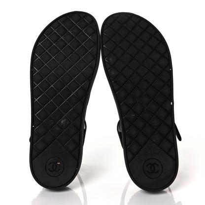 Chanel Grosgrain Pearl Flat Sandals 37 Black 6 of 9