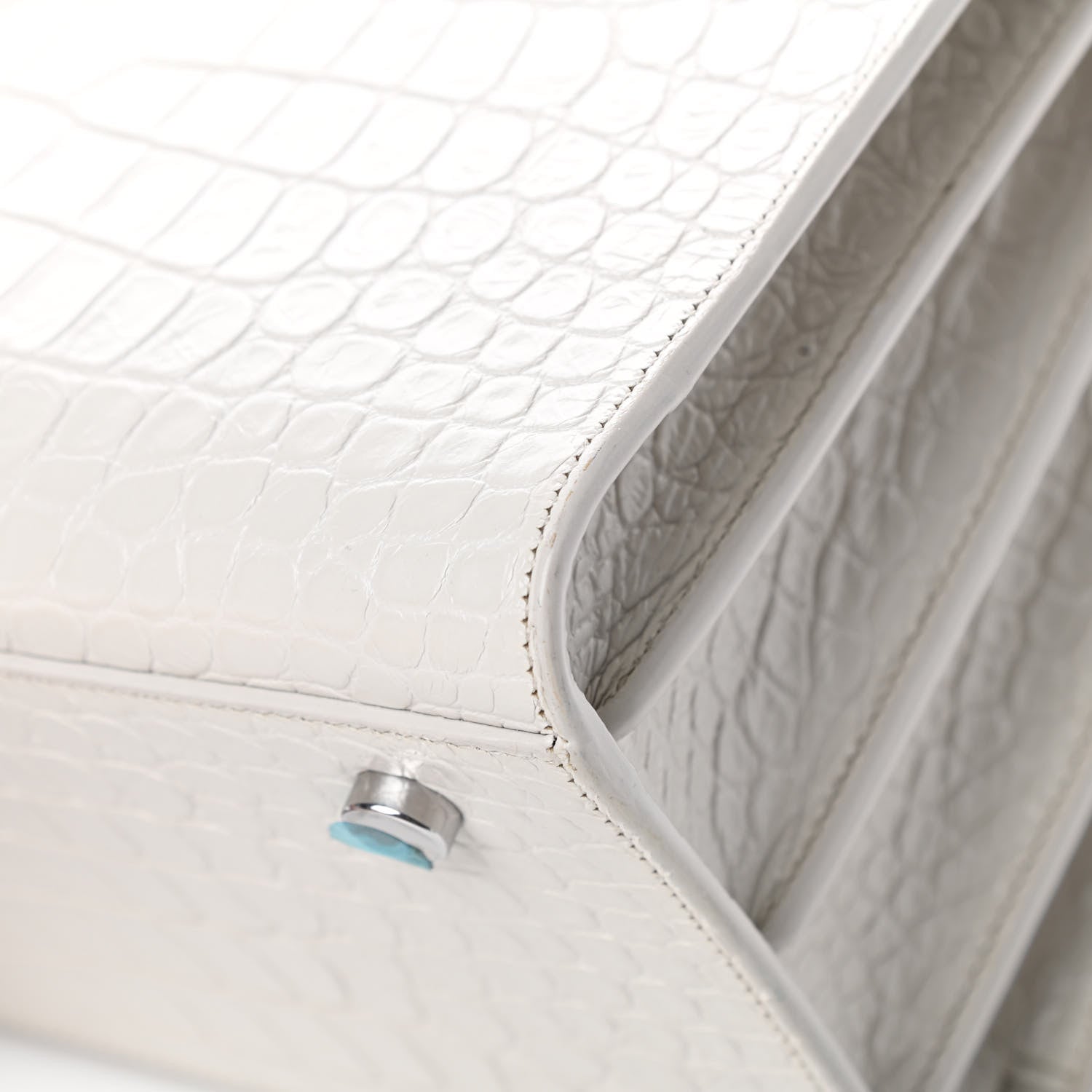 Saint Laurent Calfskin Crocodile Embossed Small Sac De Jour White Souffle 11 of 19