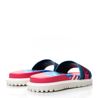 Christian Dior Canvas D-Flower Pop Embroidered Dway 10mm Slide Sandals 39.5 Pink Blue Multicolor 4 of 8