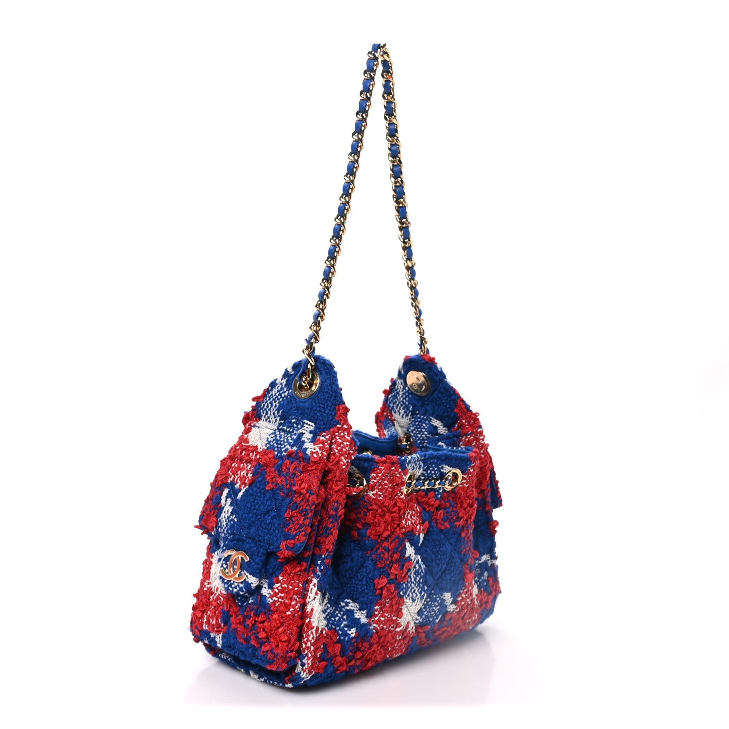 Chanel Tweed Quilted Small Chanel 25 Handbag Red White Blue 2 of 10